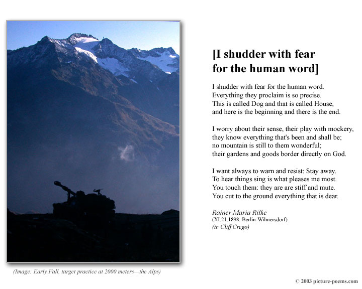 Poster: Mt. Contradiction: I shudder in fear (Rilke tr. Crego)
