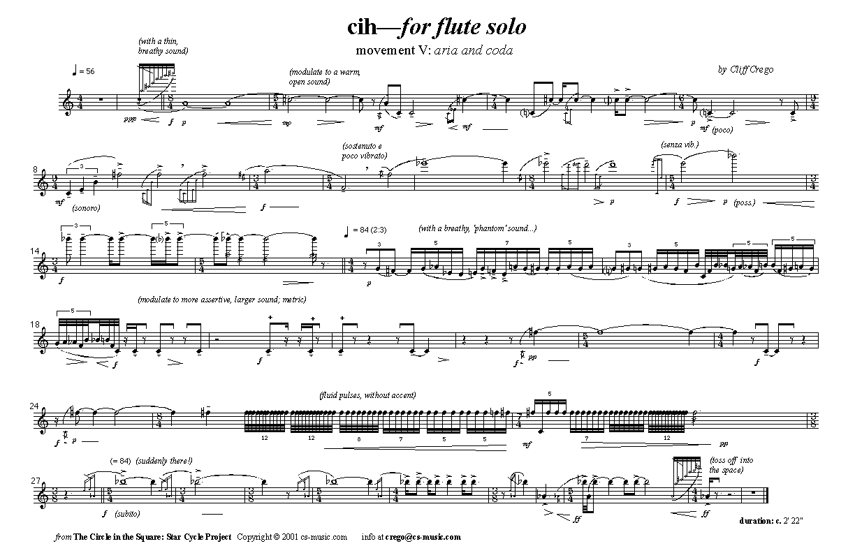 Page 1 of cih for flute solo: V