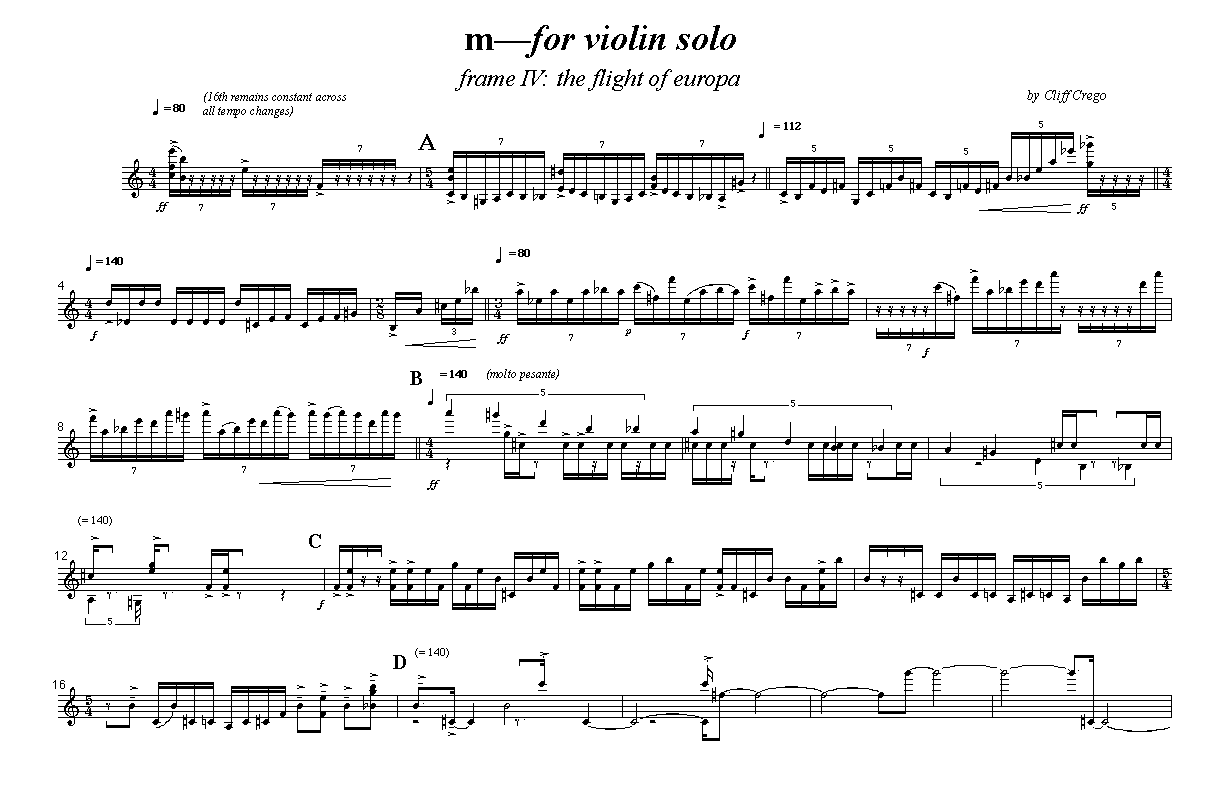 Page 1 of M for violin solo: frame IV