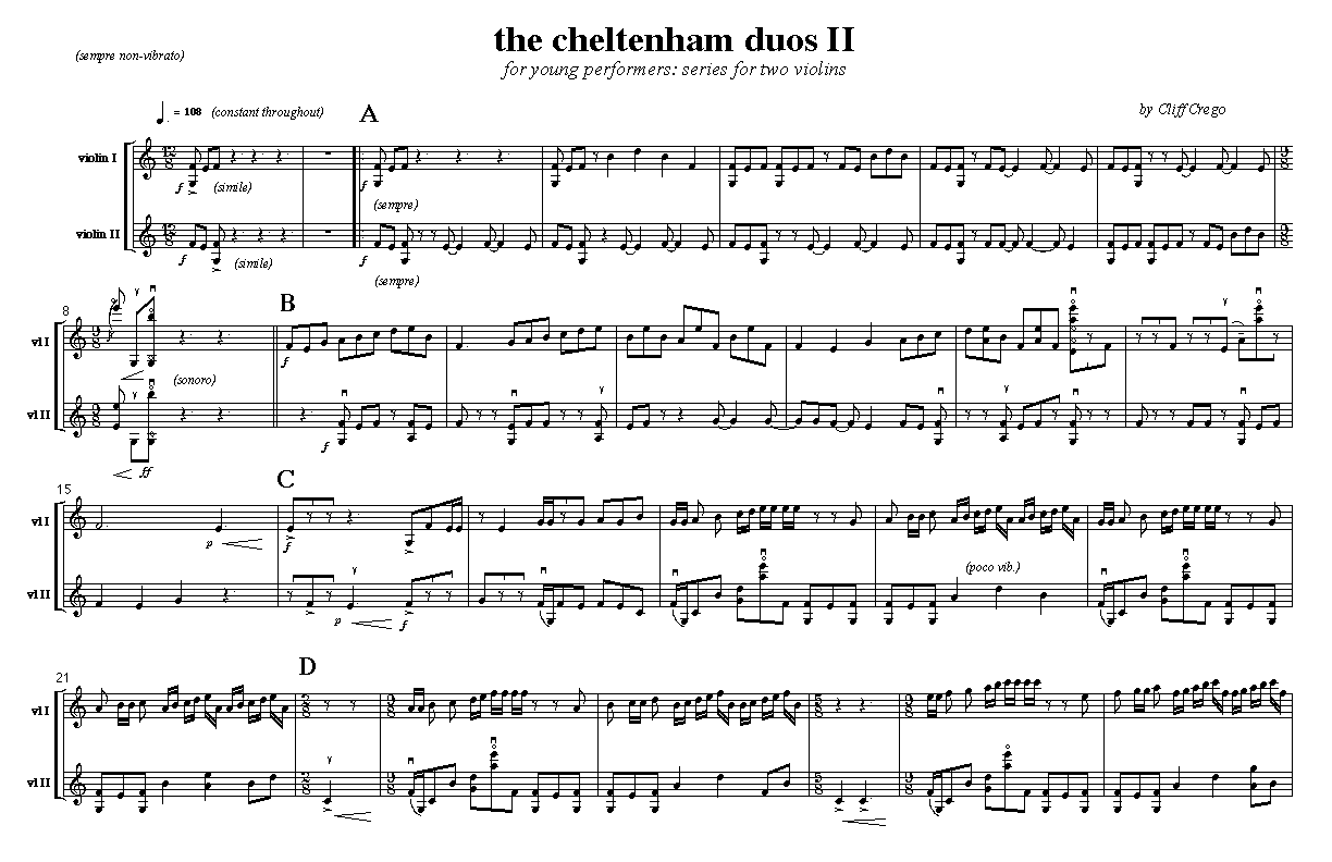 Page 1 of Cheltenham Duo II: two violins